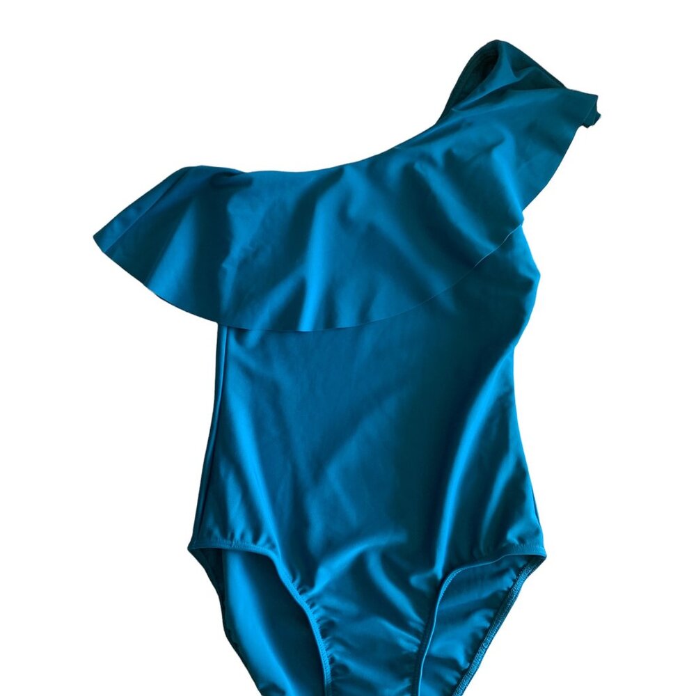 💰BOGO💰 One Shoulder Turquoise Swimsuit New With Tags, Ruffled Top, XS